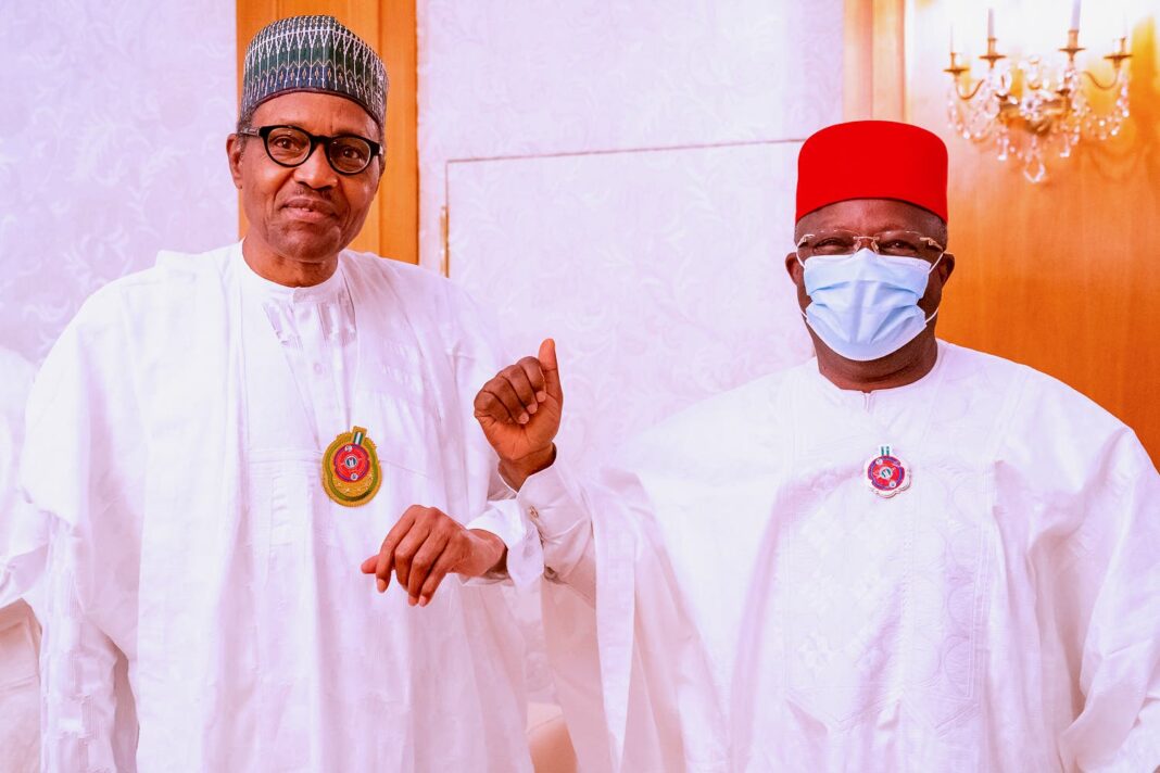 APC leadership presents Gov. Umahi to President Buhari at Aso Villa