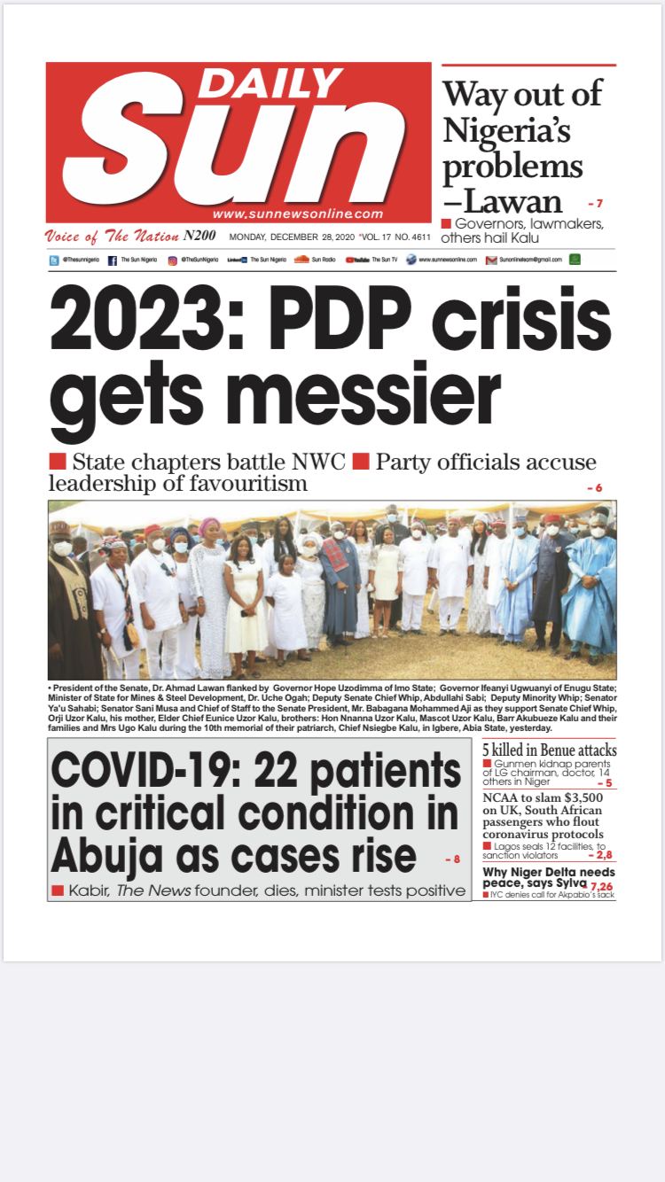 Today’s Nigerian Newspaper Cover Stories 28-December -2020