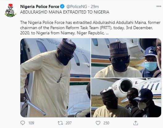 JUST IN: Maina repatriated from Niger Republic