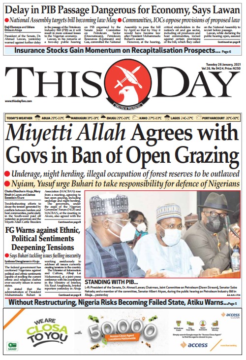 Today’s Major Nigerian Newspaper’s Cover Stories 26- January -2021