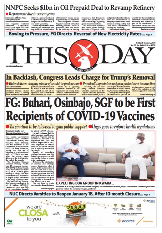 Today’s Nigerian Major Newspapers Cover Stories 08- January -2021