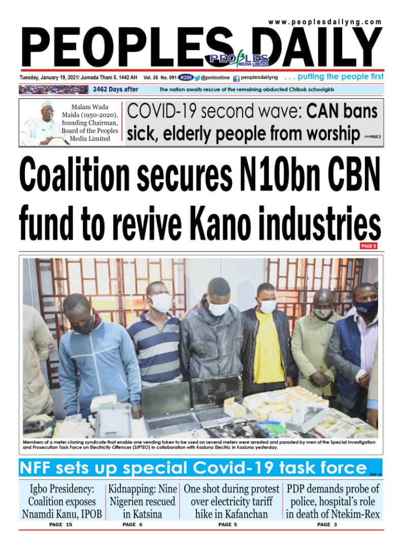 Today’s Major Nigerian Newspaper’s Cover Stories 19- January -2021