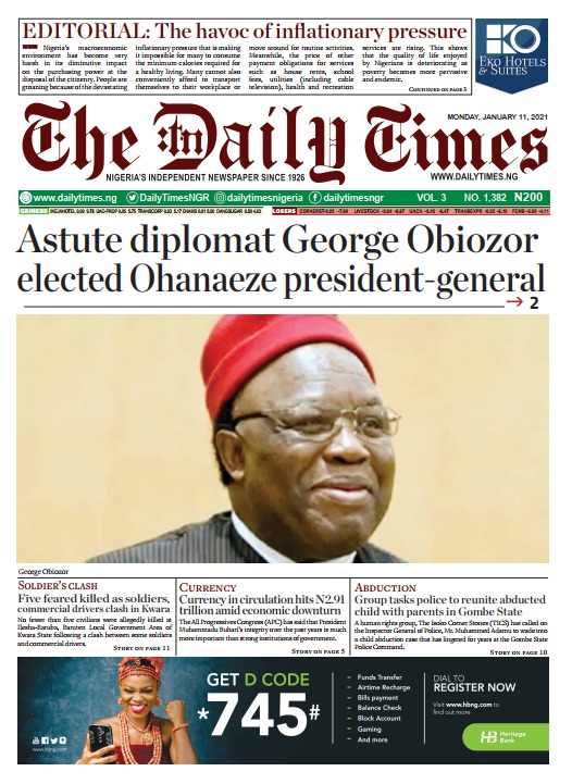 Today’s Major Nigerian Newspapers Cover Stories 11- January -2021