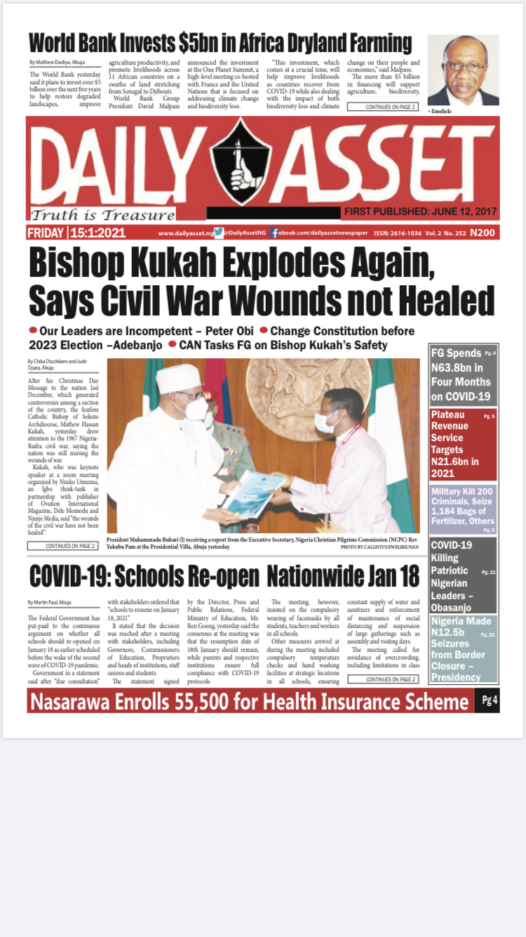 Today’s Major Nigerian Newspapers’ Cover Stories 15- January -2021