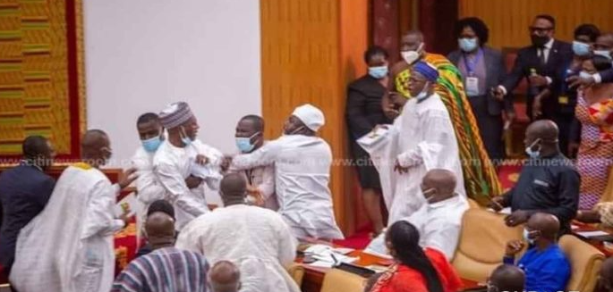 Ghanaian parliamentarians exchange blows over who takes the majority side