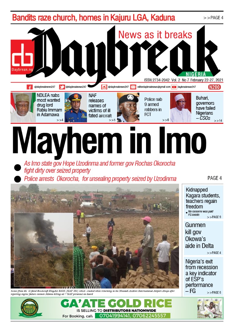 Today’s Major Nigerian Newspaper’s Cover Stories 22-February -2021