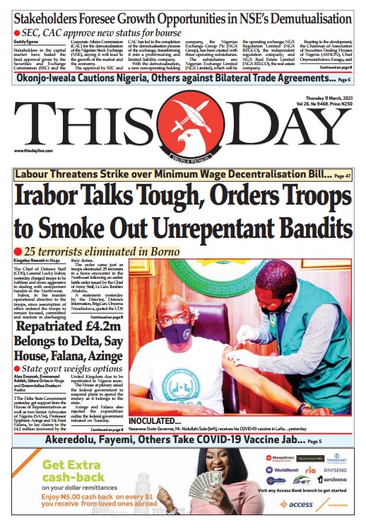 Today’s Major Nigerian Newspapers’ Cover Stories 11-  March -2021
