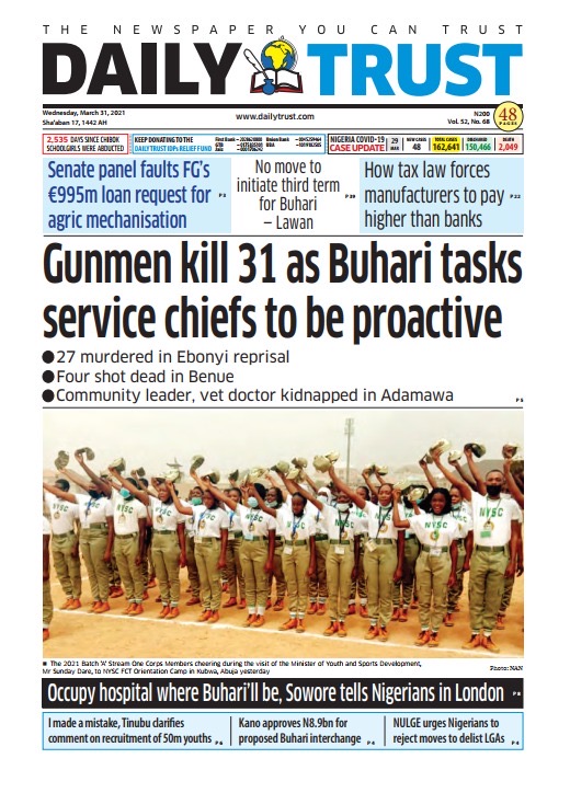 Today’s Major Nigerian Newspapers’ Cover Stories 31- March -2021