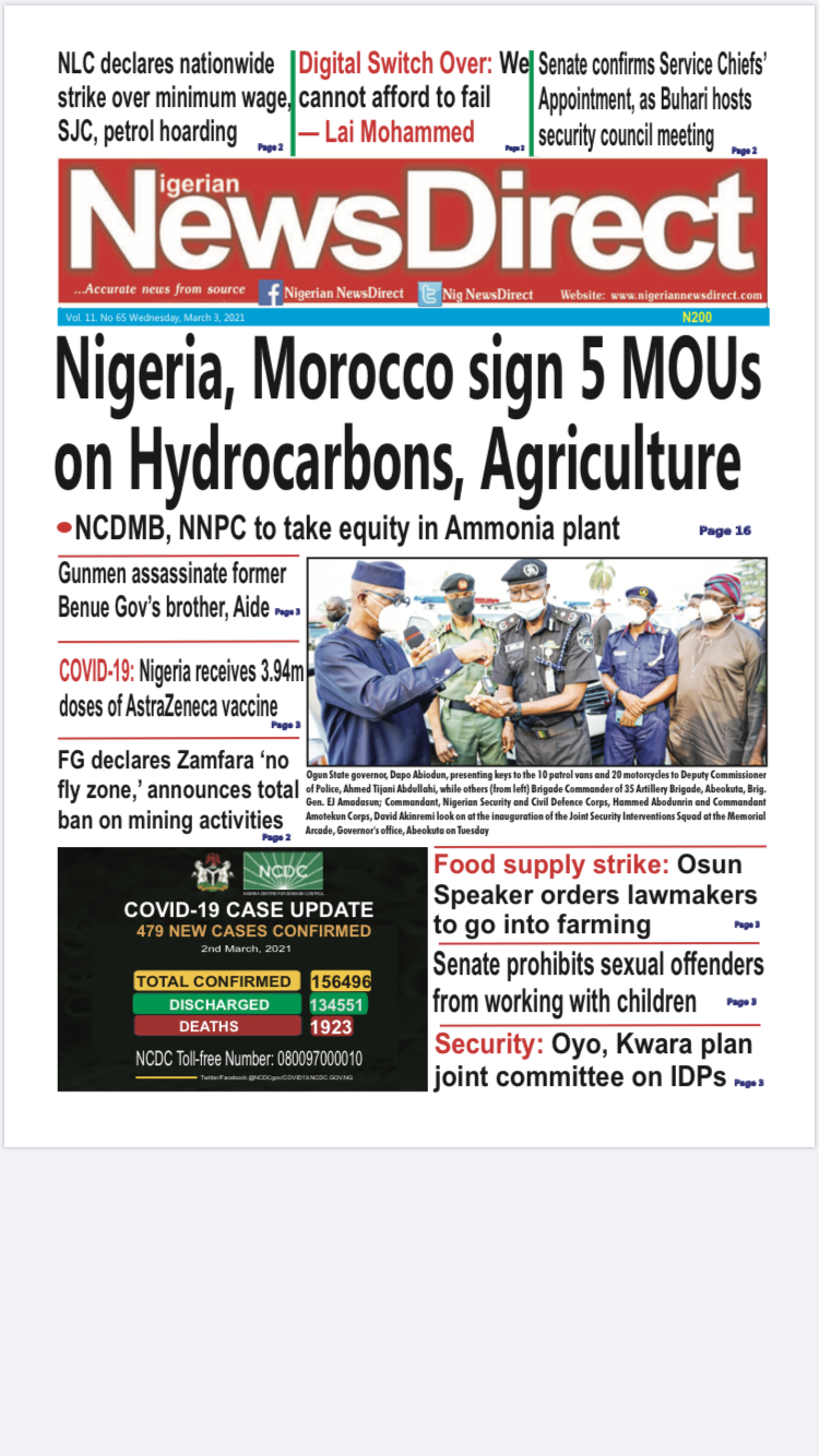 Today’s Major Nigerian Newspaper’s Cover Stories 03- March -2021