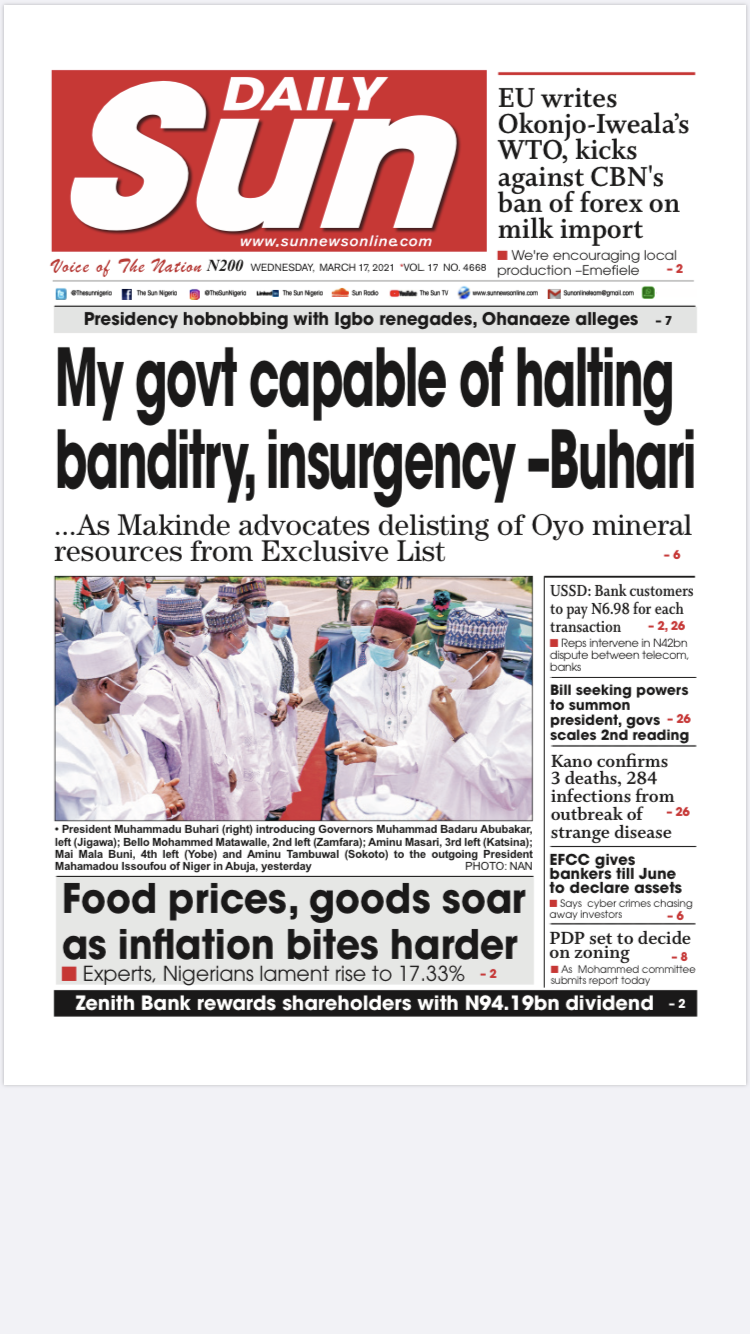Today’s Major Nigerian Newspapers’ Cover Stories 17-March -2021