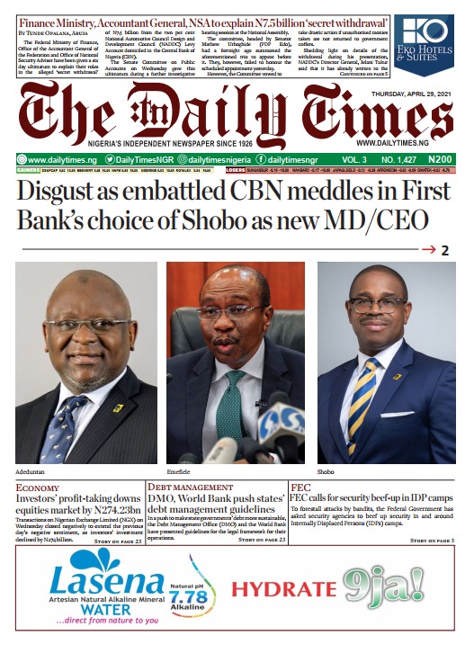 Today’s Major Nigerian Newspapers’ covers stories-29-April-2021