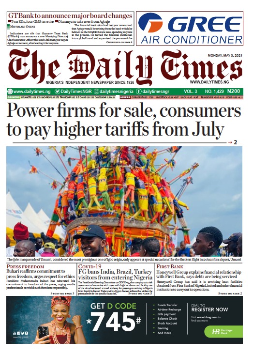 Today’s Major Nigerian Newspapers’ Covers Stories-03-05-2021