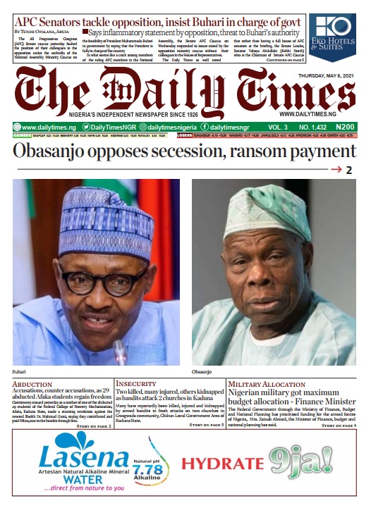 Today’s Major Nigerian Newspapers’ Cover Stories-06-05-2021