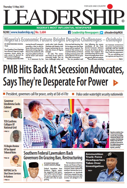 Today’s Major Nigerian Newspapers’ Cover Stories-13-05-2021