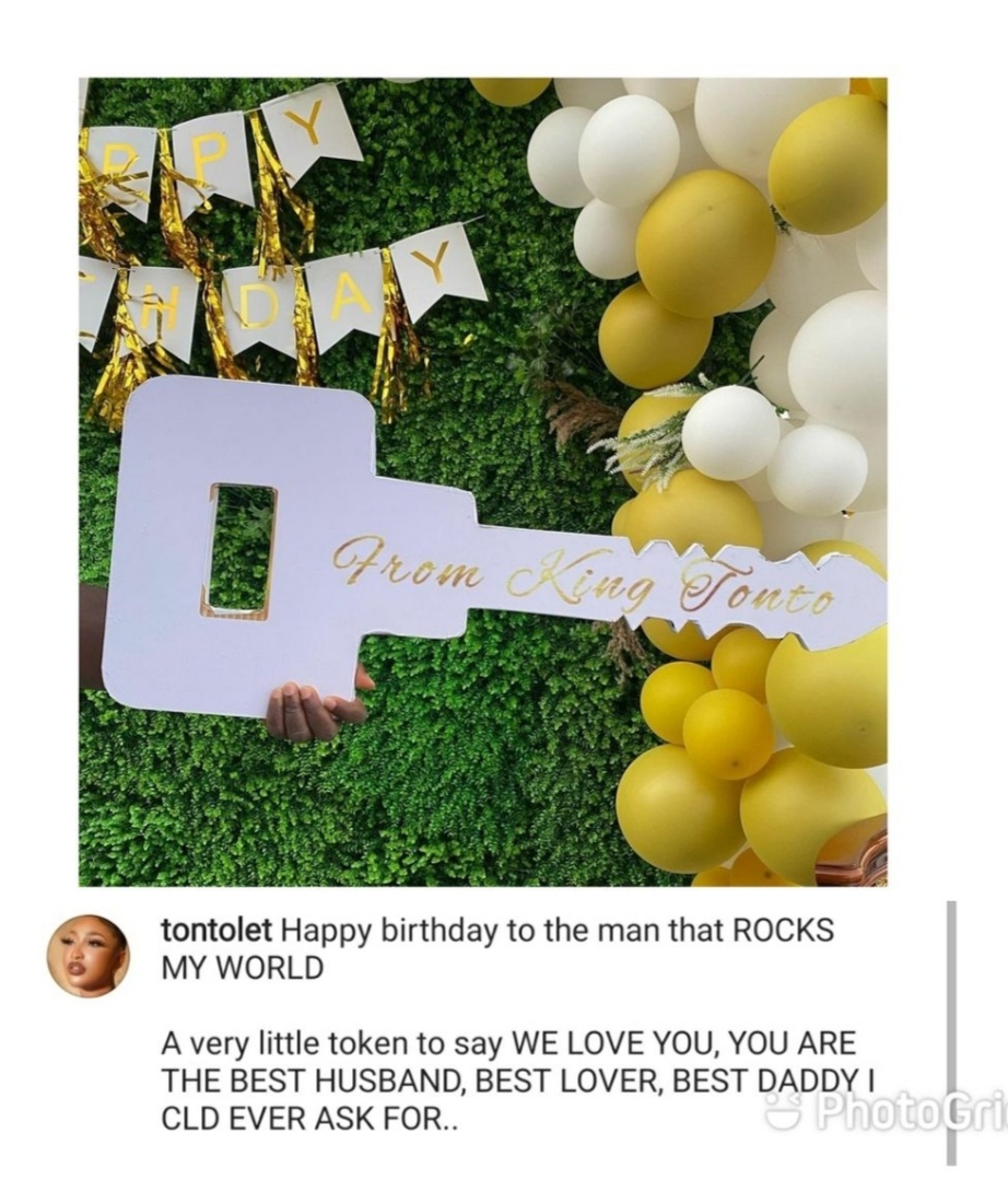 Tonto Dikeh gifts her man, Prince Kpokpogri, keys to an expensive gift