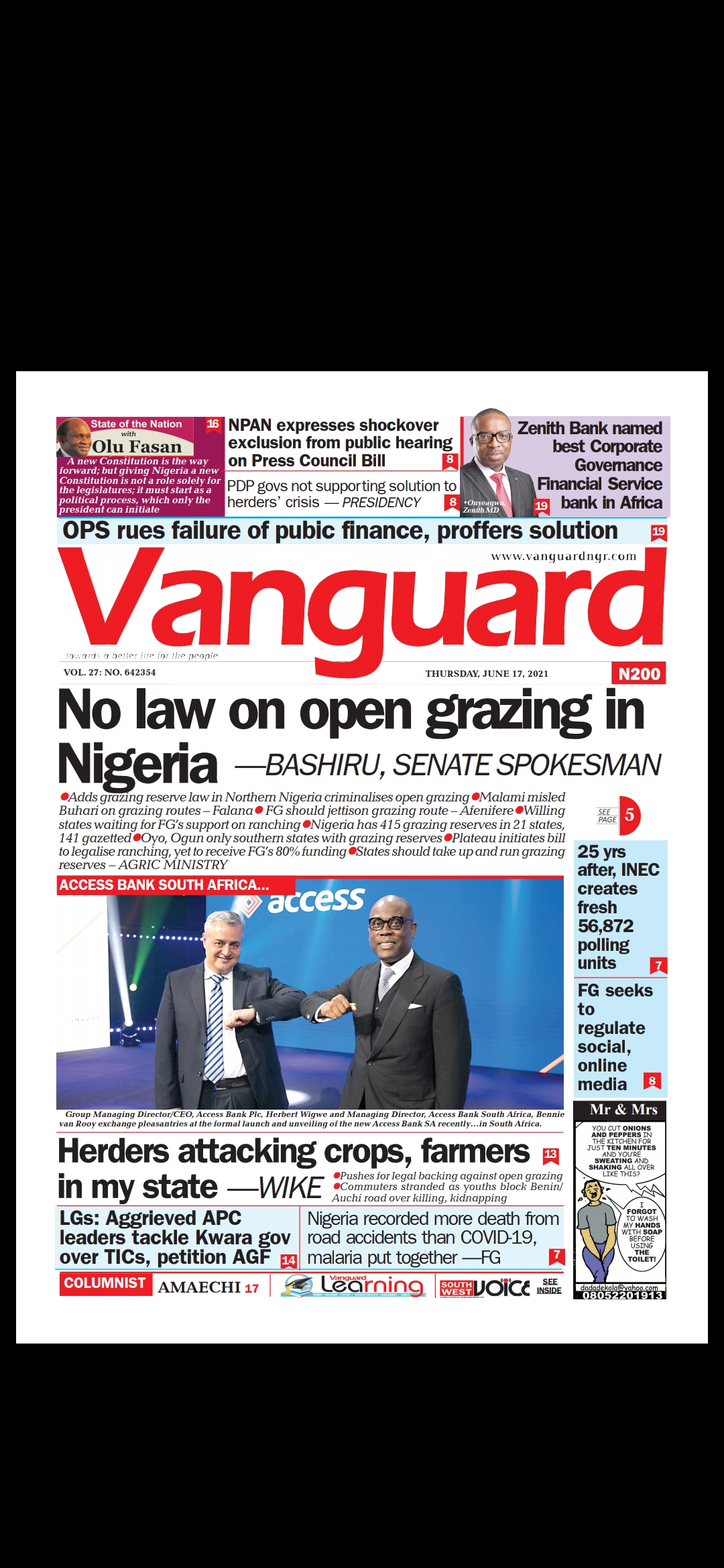 Today’s Major Nigerian Newspapers’ Cover Stories-17-06-2021