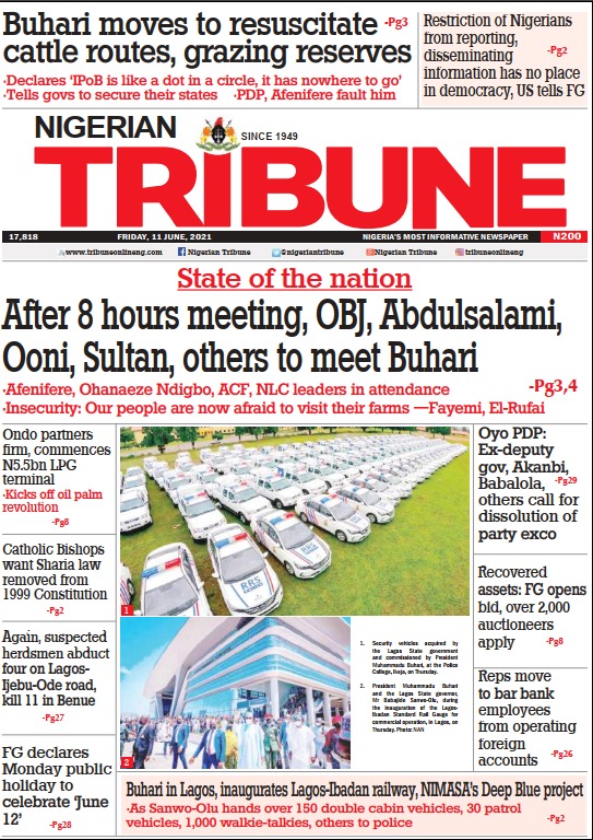 Today’s Major Nigerian Newspapers’ Cover stories-11-06-2021