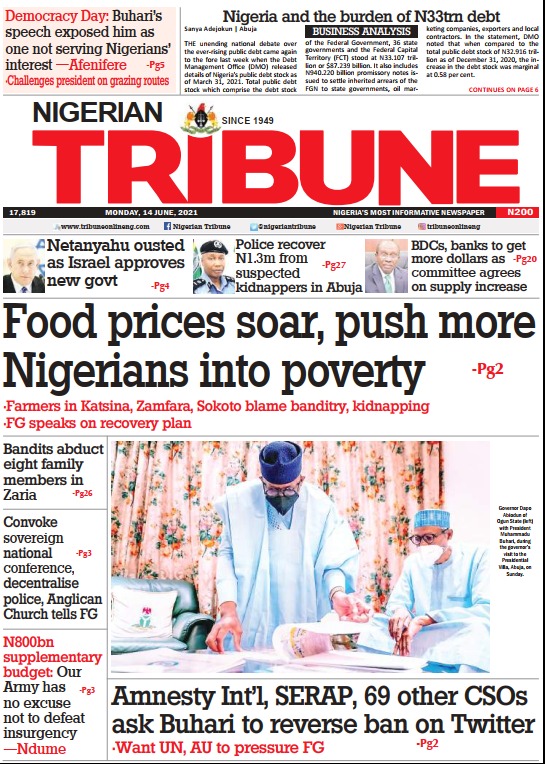 Today’s Major Nigerian Newspapers’ Cover stories-14-06-2021