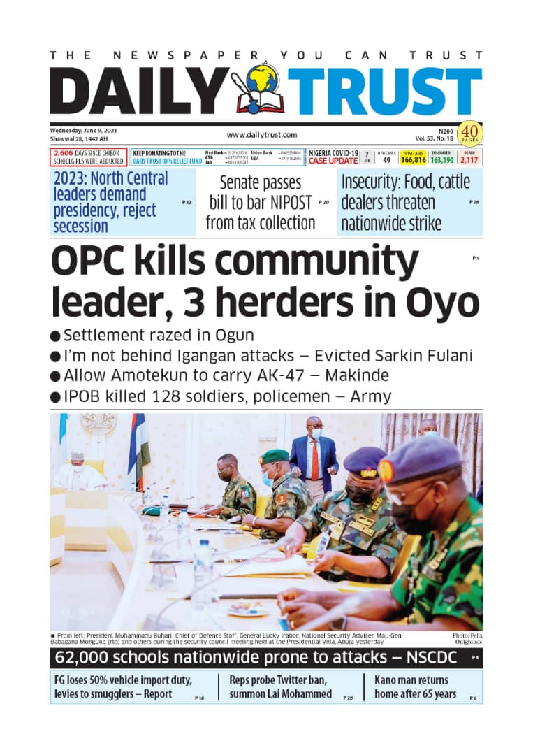 Today’s Major Nigerian Newspapers’ Cover Stories-09-06-2021