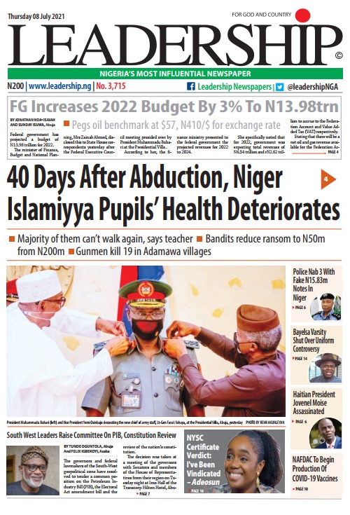 Today’s Major Nigerian Newspapers’ Cover Stories-08-07-2021