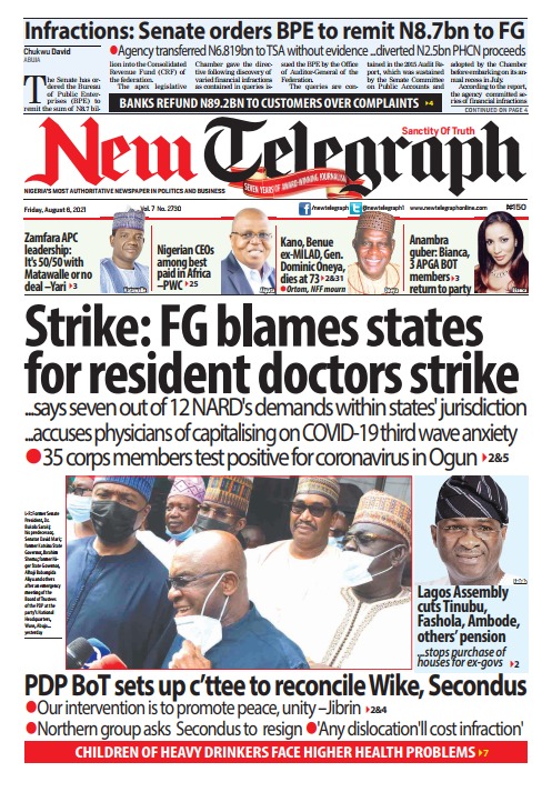 Today’s Major Nigerian Newspapers Cover Stories-06-08-2021