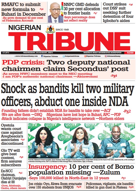 Today’s Major Nigerian Newspapers Cover Stories-25-08-2021