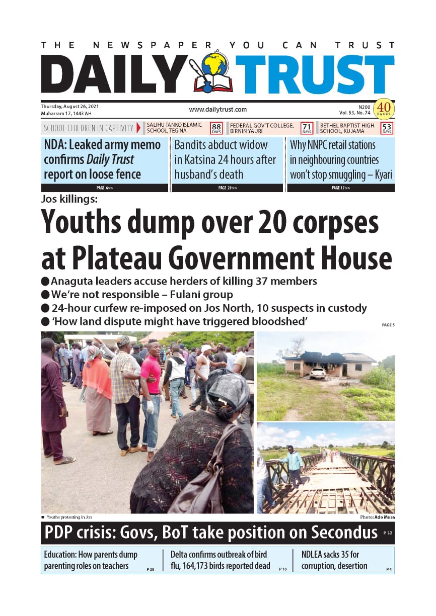 Today’s Major Nigerian Newspapers Cover Stories-26-08-2021