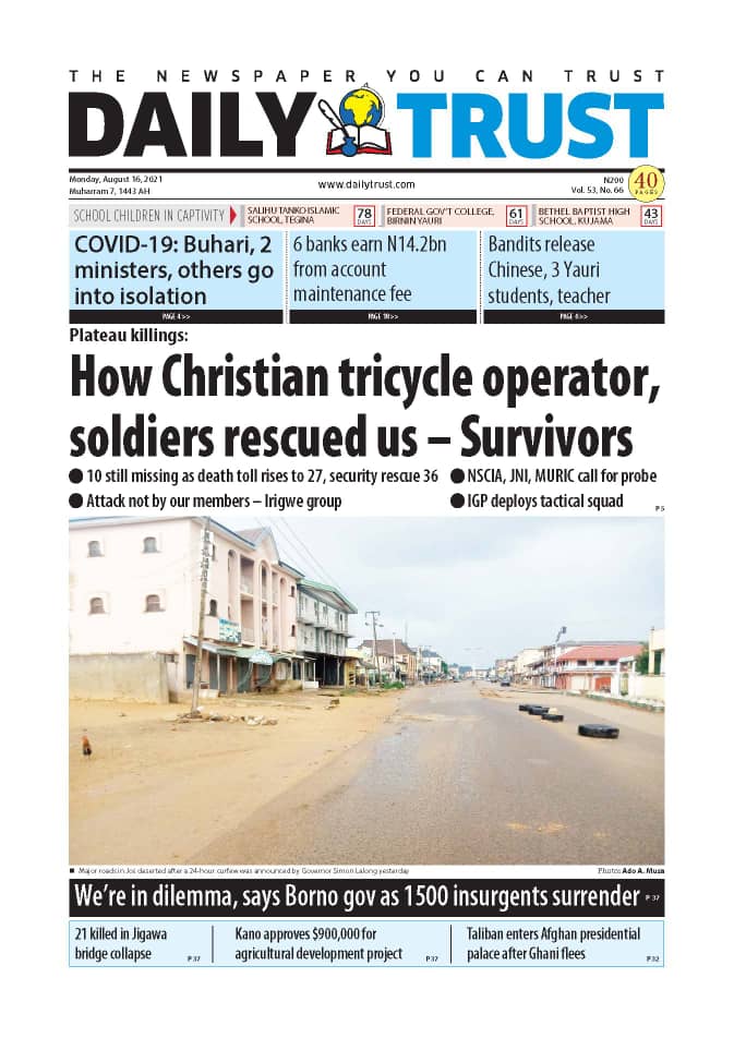 Today’s Major Nigerian Newspapers’ Cover Stories-16-08-2021