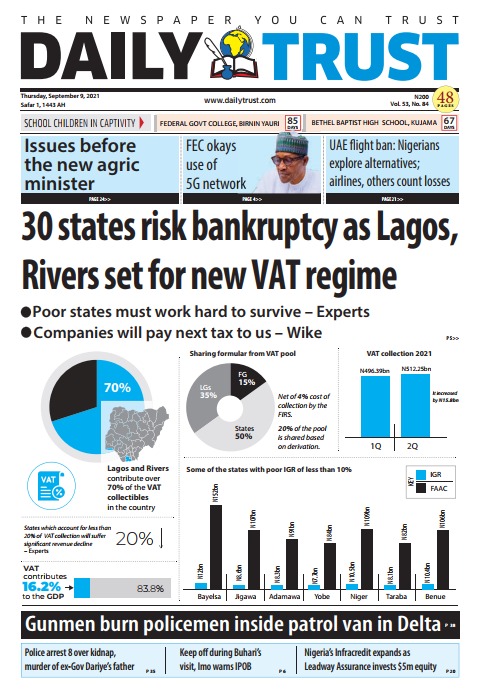 Today’s Major Nigerian Newspapers Cover Stories-09-09-2021