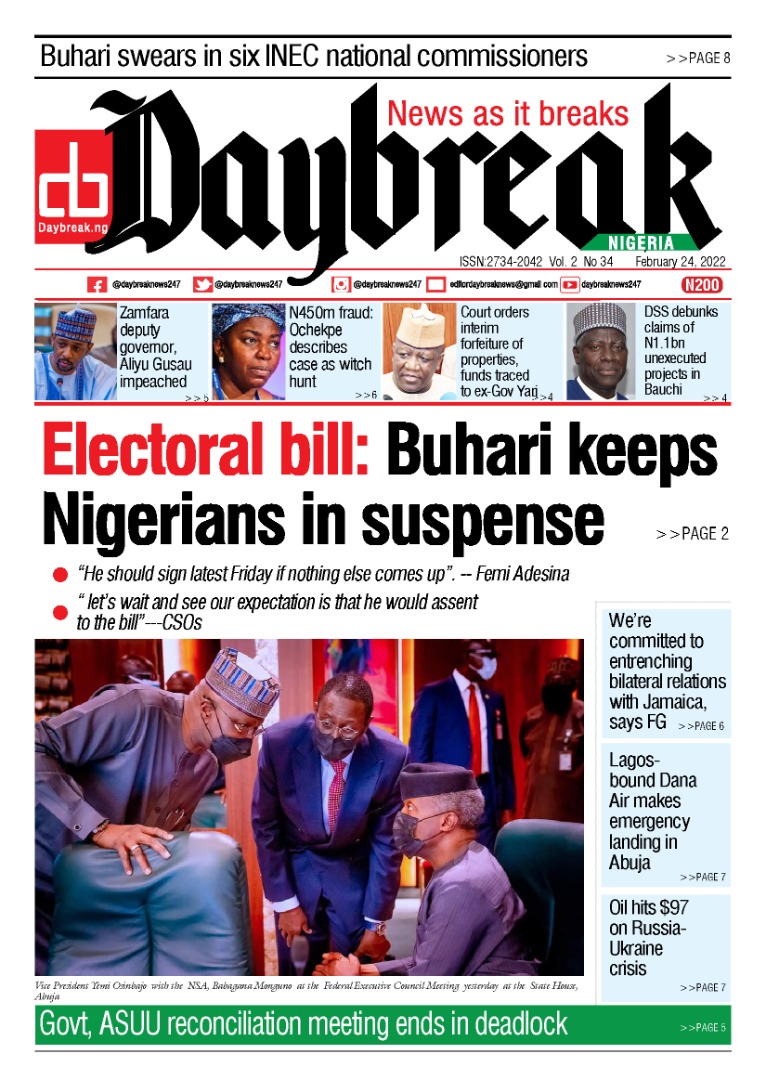 Daybreak newspaper front page-24-02-2022