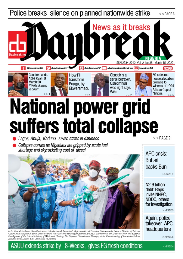 Daybreak newspaper front page-15-03-2022