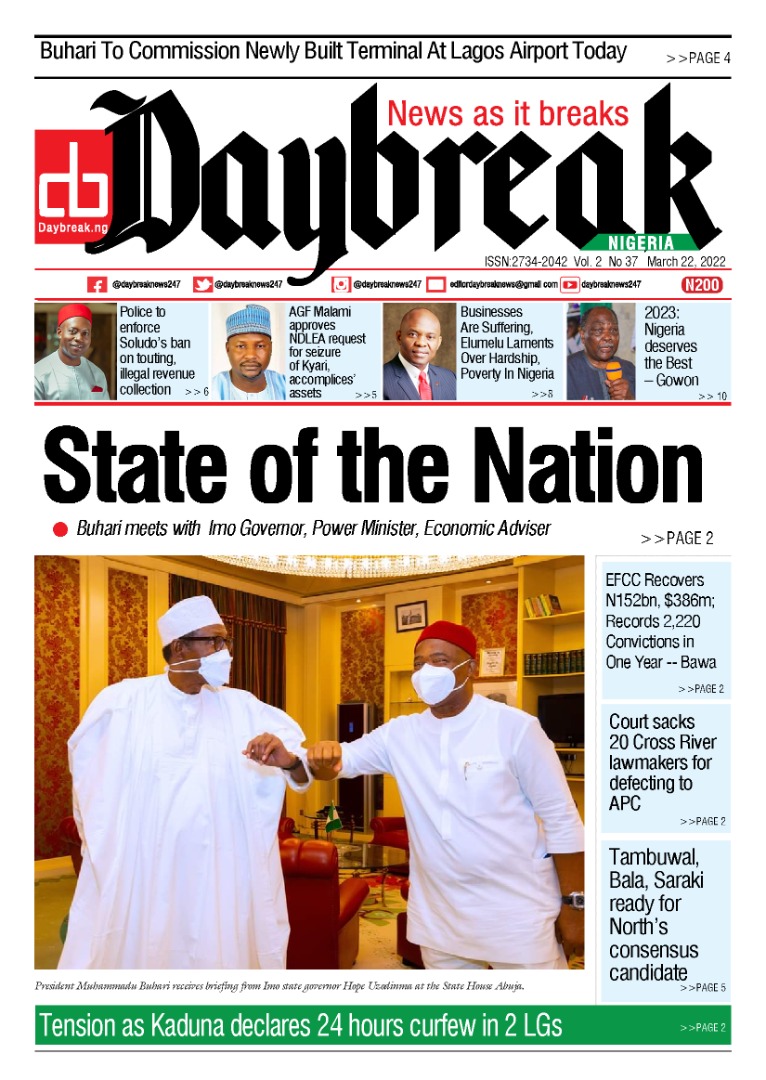 Daybreak newspaper front page-23-03-2022