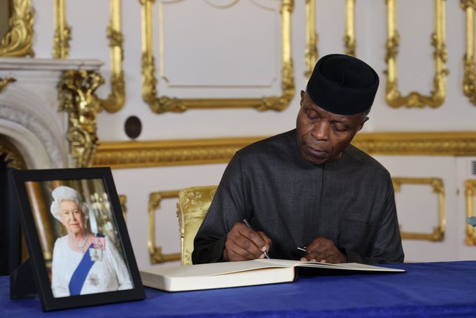 Osinbajo Arrives In London Ahead Of Queen Elizabeth’s Funeral