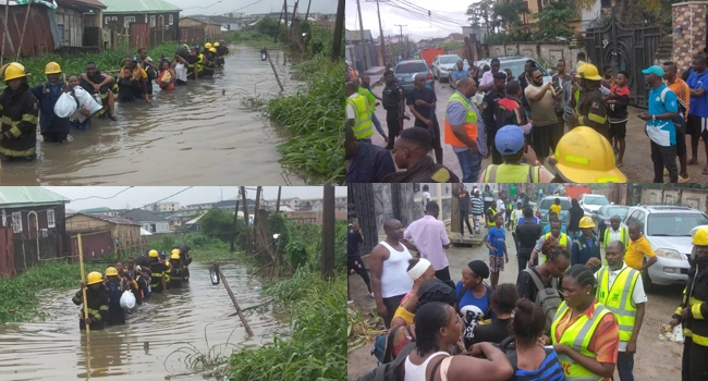 NEMA Confirms Rescue of Nine Ladies As Rainfall Sinks Lagos Building