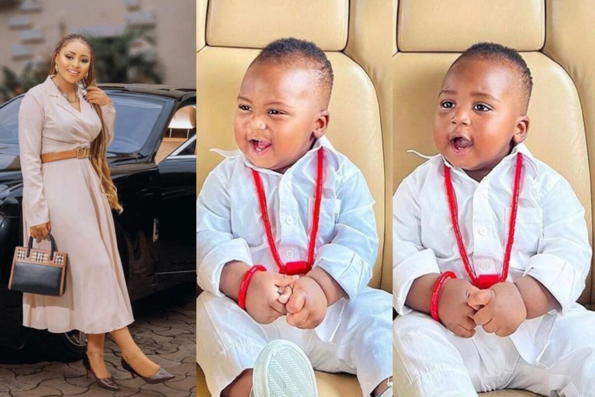 Regina Daniels Adores Her Second Son, Khalifa