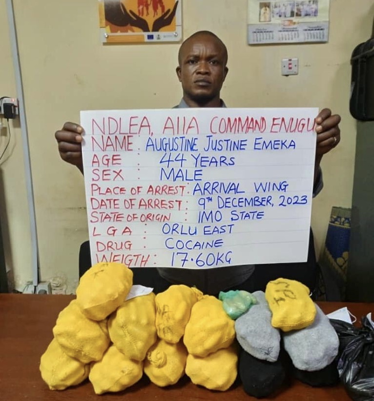 NDLEA Apprehends Businessman with Cocaine at Enugu Airport