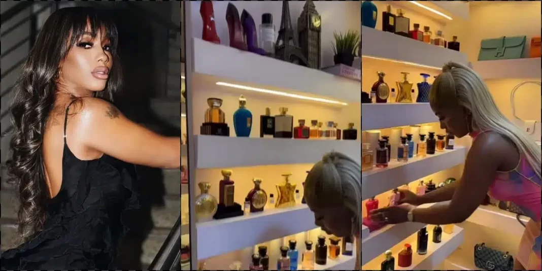 Mercy Eke Showcases Million-Naira Perfume Collection