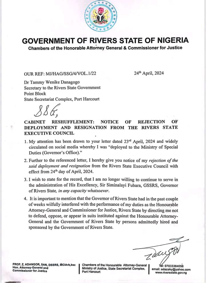 Breaking: Rivers Commissioner Rejects Redeployment, Resigns