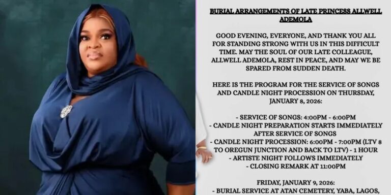 Family announces burial arrangements for late actress Allwell Ademola