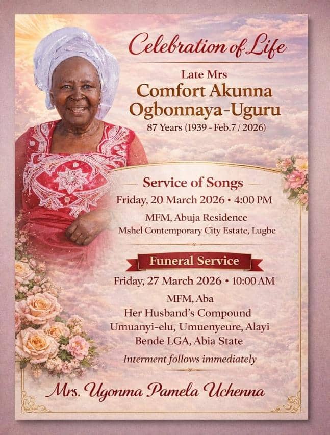 Uchenna Awom Announces Passing of Mother-in-Law, Funeral Set for March 27